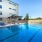 a swimming pool outside a building